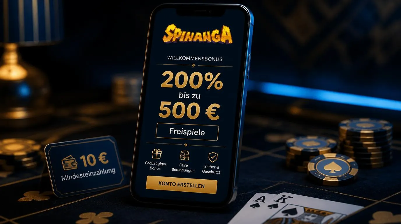 Casino-Bonusbereich mit 200-Prozent-Angebot, 500 Euro Bonusguthaben und Freispielen auf einem Smartphone