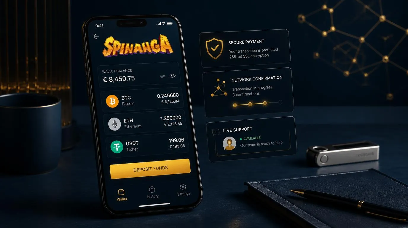 Smartphone mit Krypto-Wallet und sichere Zahlungsoptionen für Casino-Einzahlungen